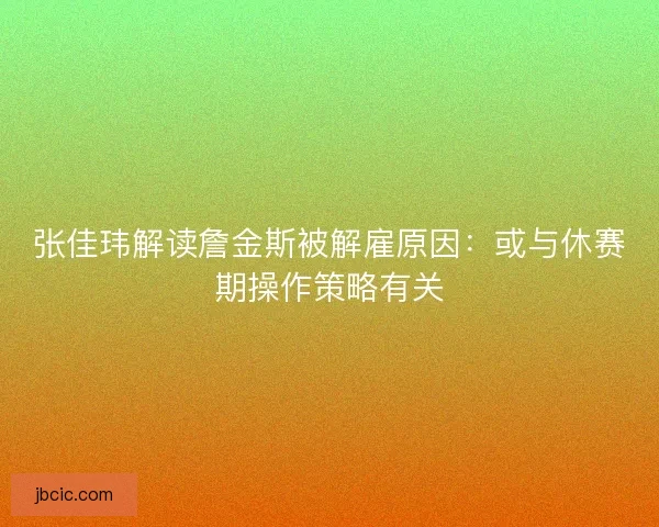 张佳玮解读詹金斯被解雇原因：或与休赛期操作策略有关